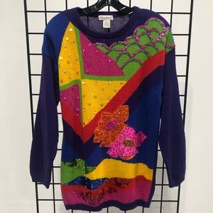 EMINENT VINTAGE COLORFUL SEQUIN FLOWER 80s SWEATER size medium